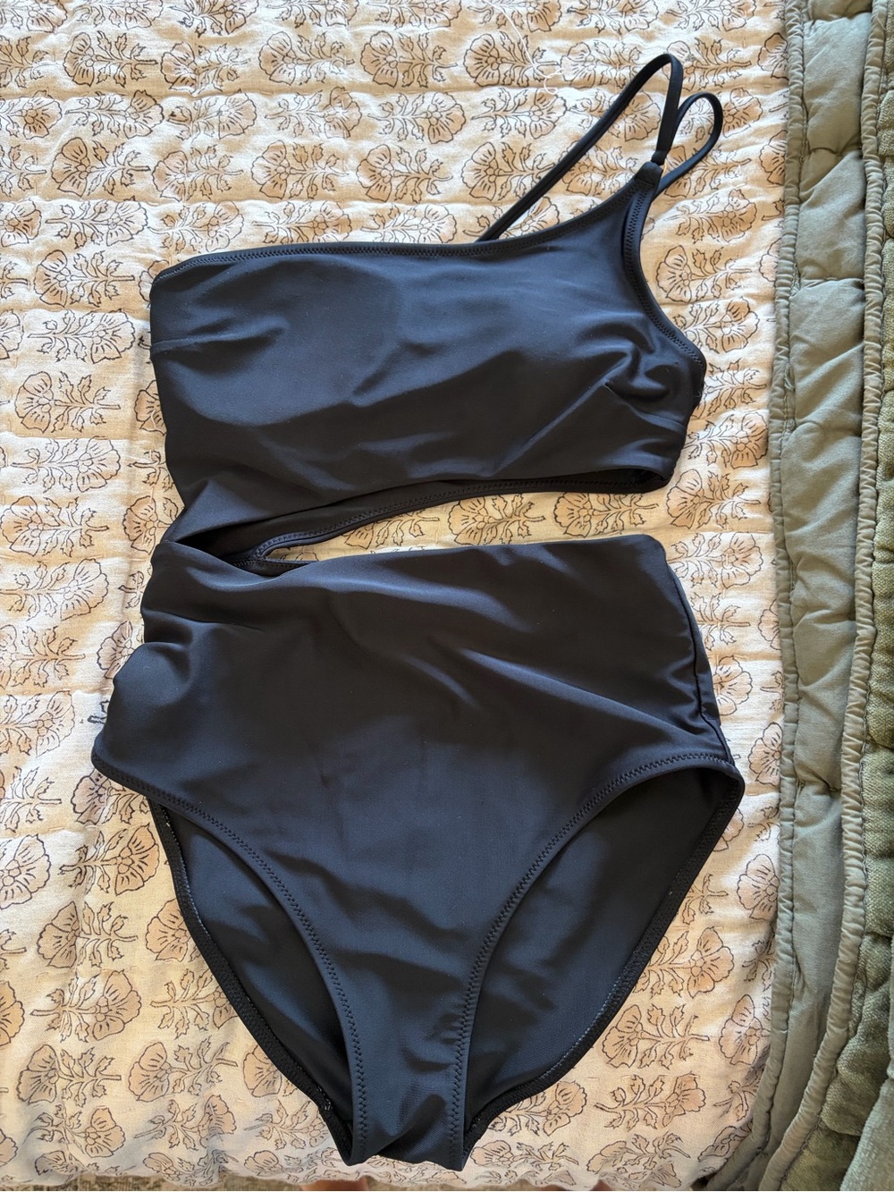 Aerie Black High-Waist Cut-out One-Shoulder Swimsuit
